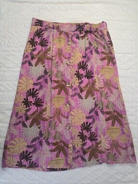 Classic Concepts A-LIne Midi Skirt Pink Tropical Palm Print Summer Resort M